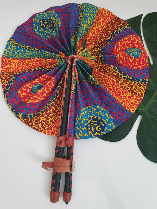 Multi coloured African Leather Folding Fan