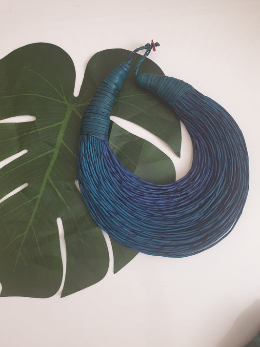 Blue leather layered statement necklace
