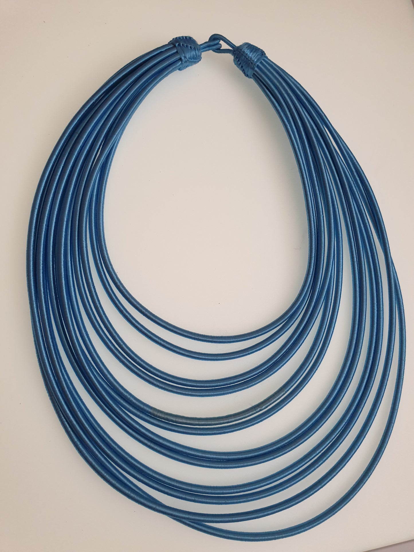 12 Strand silk layered necklace - Light blue