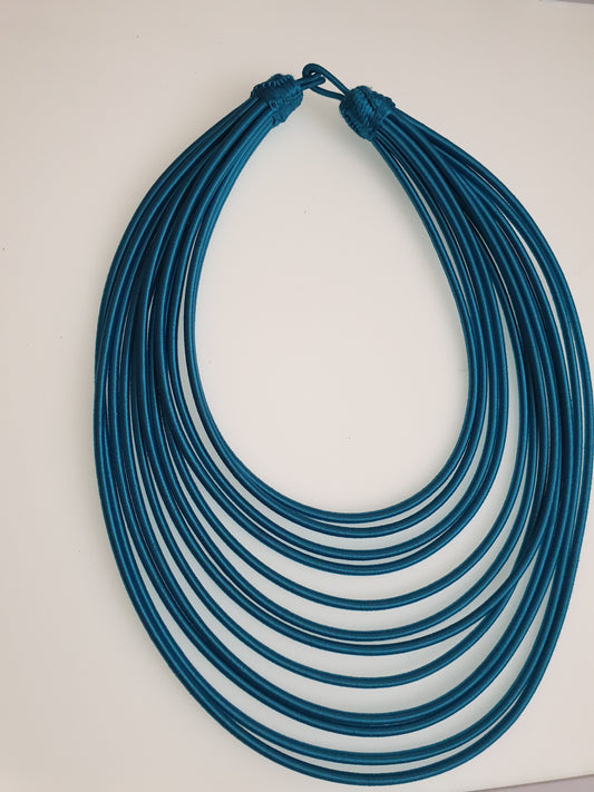 12 Strand silk layered necklace - teal blue