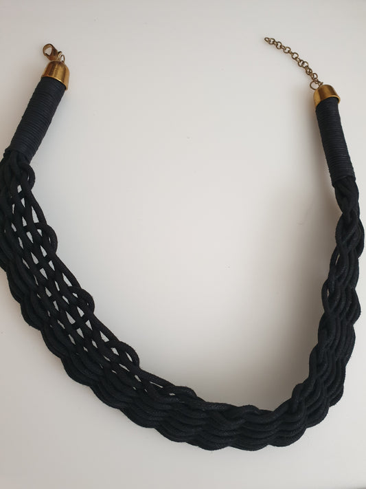 Leather and straw choker necklace