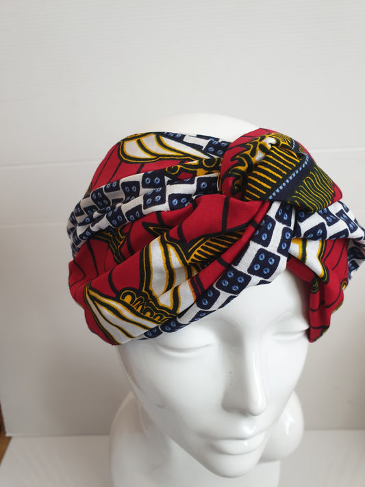 Red mixed Wide African print turban style headband