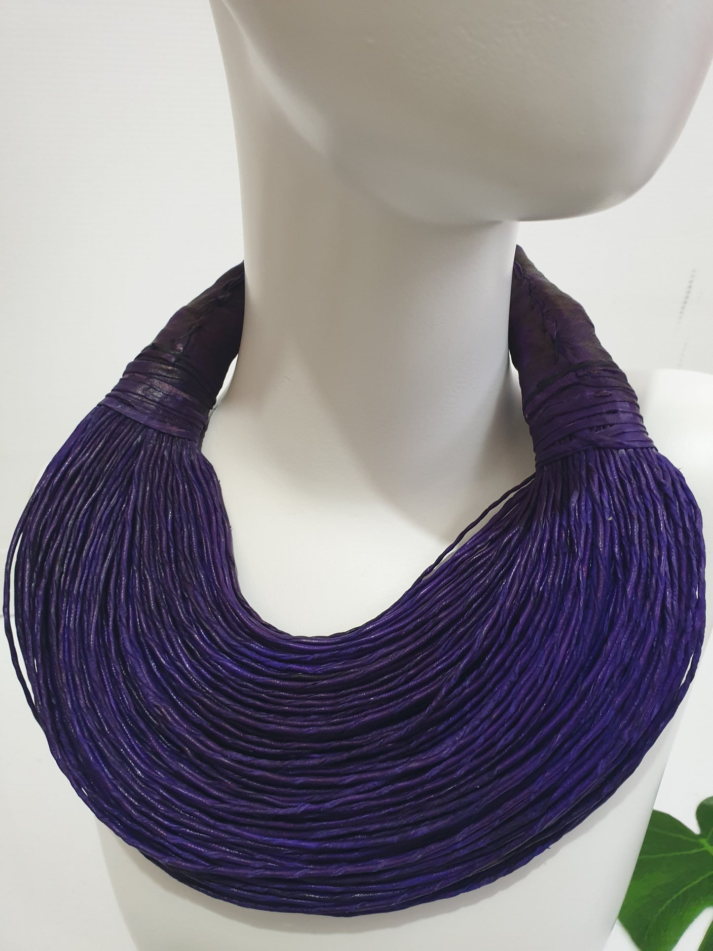Purple leather layered statement necklace
