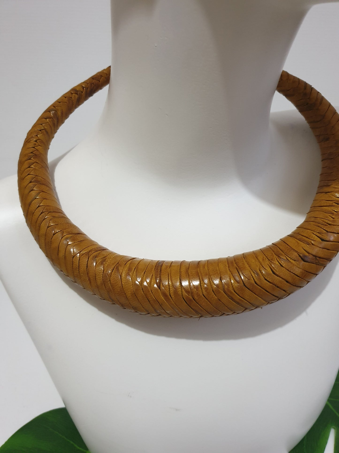 Thick Braided Leather Necklace - Yellow Mustard