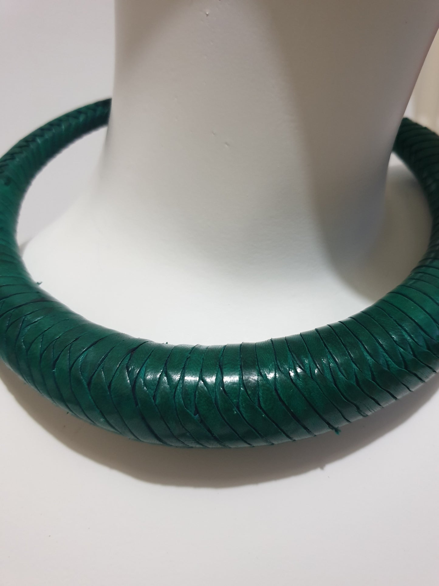Thick Braided Leather Necklace - Green