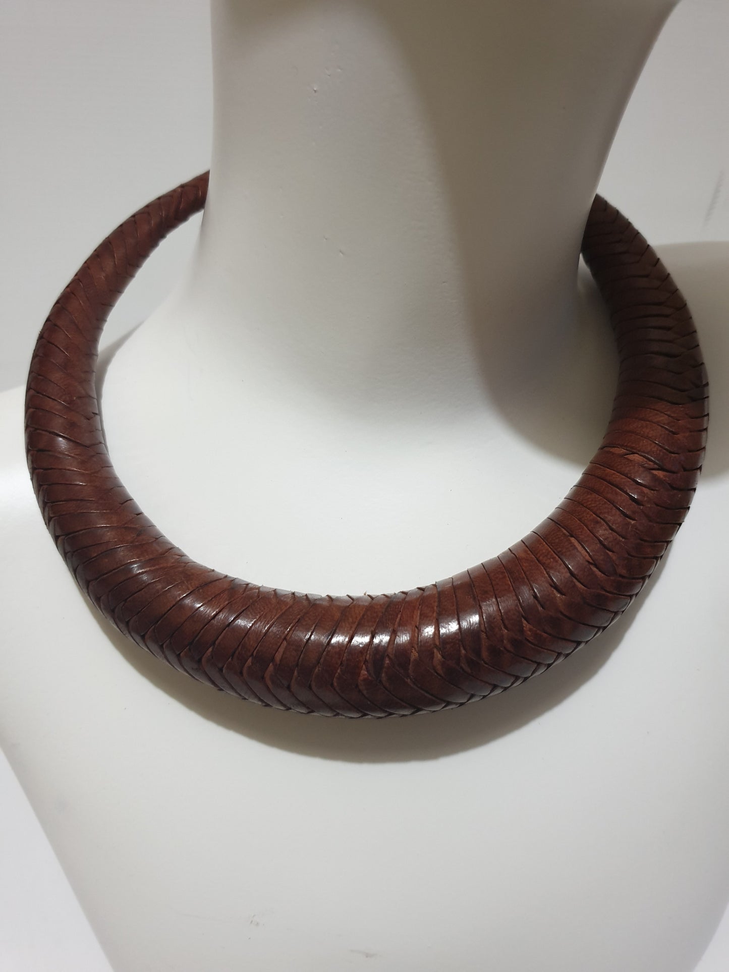 Thick Braided Leather Necklace - Brown