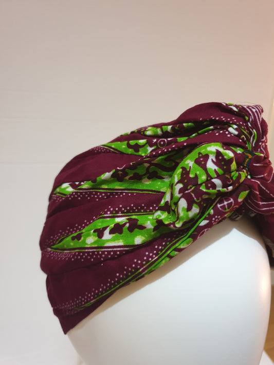 African print head turban - green and purple - Large