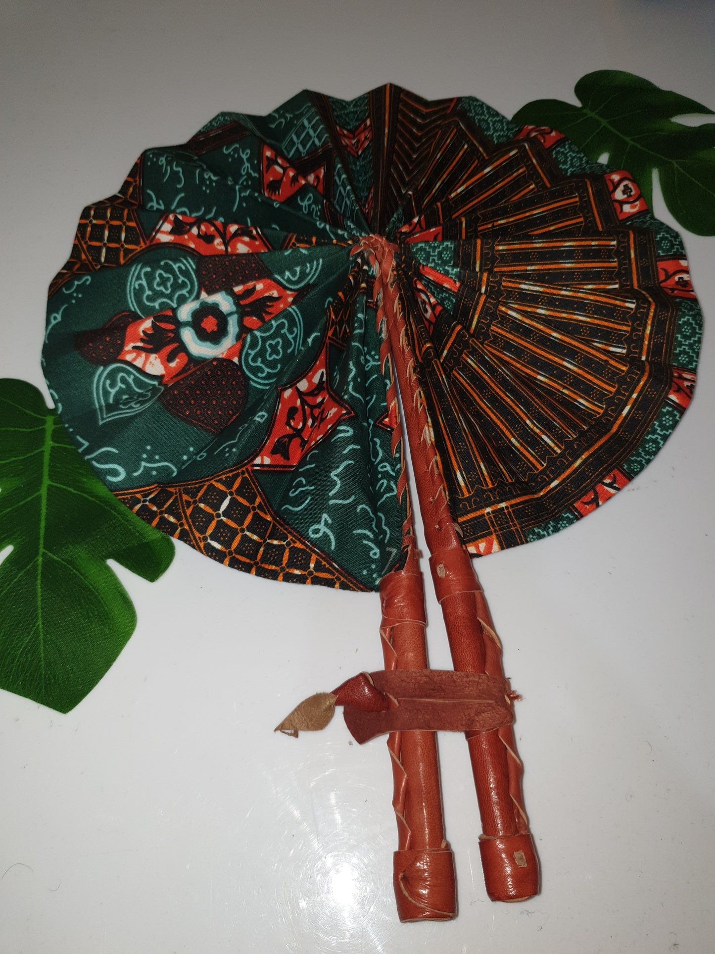 African Leather Folding Fan