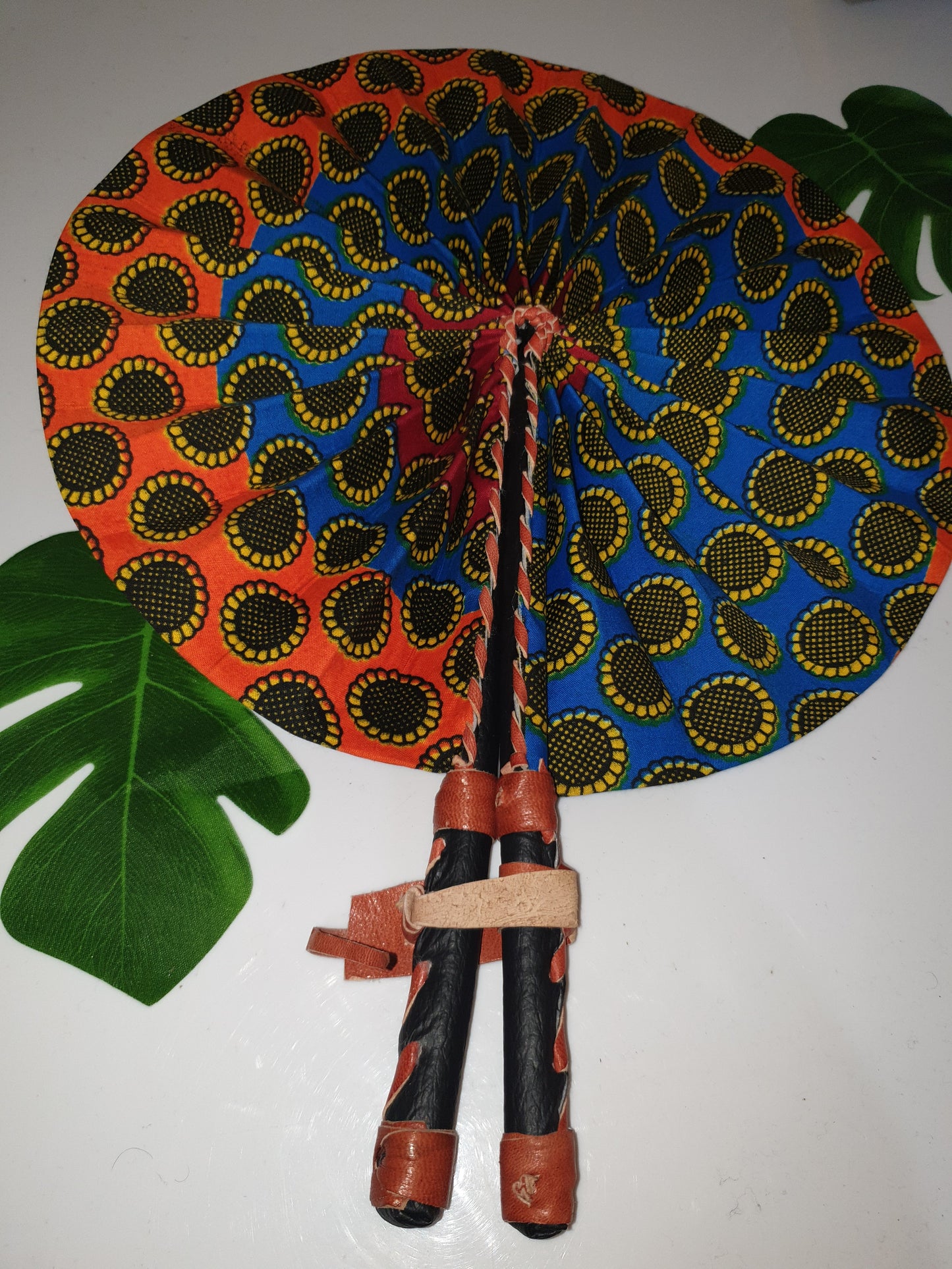 African Leather Folding Fan