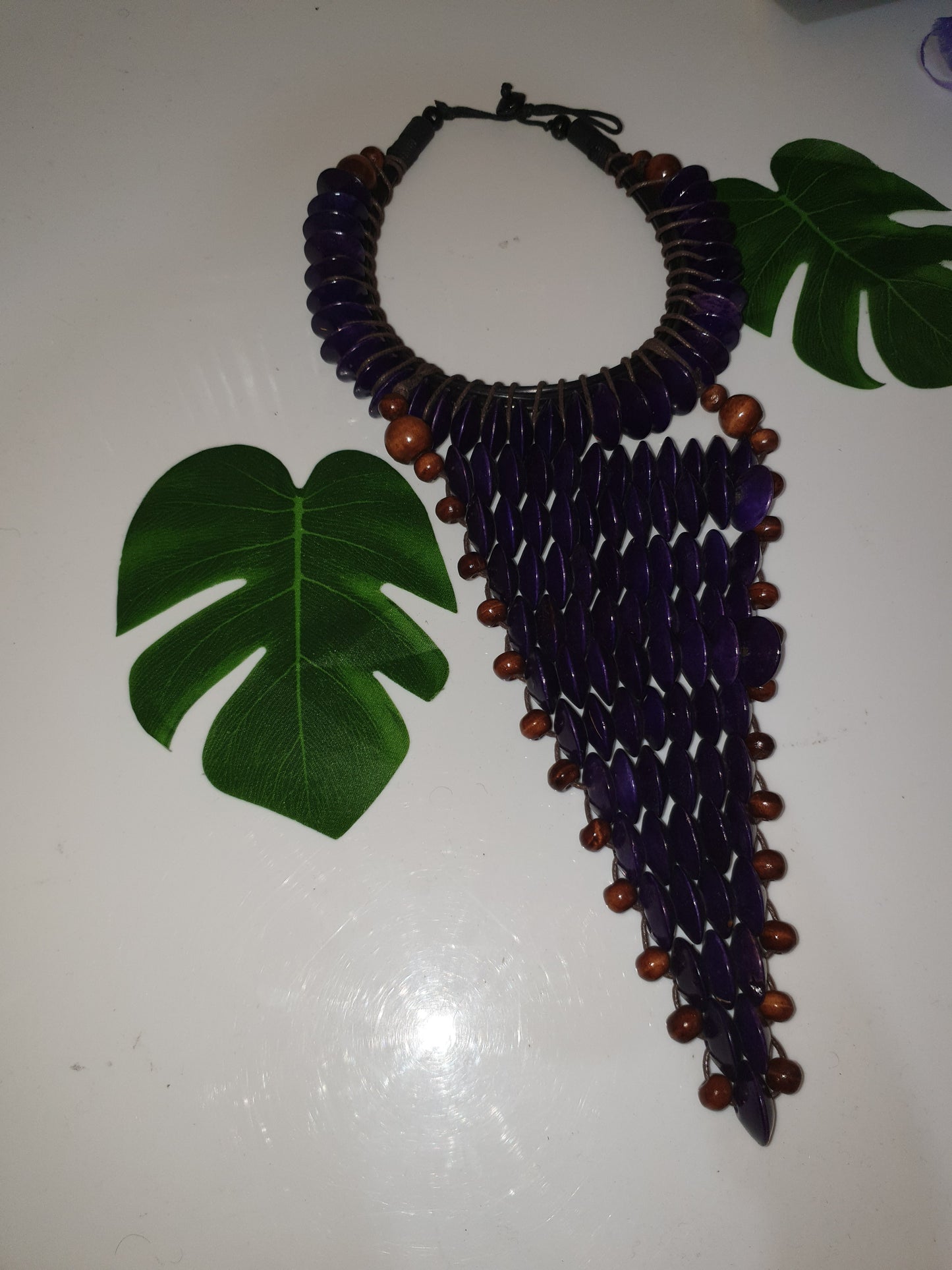 Purple large statement rosewood necklace