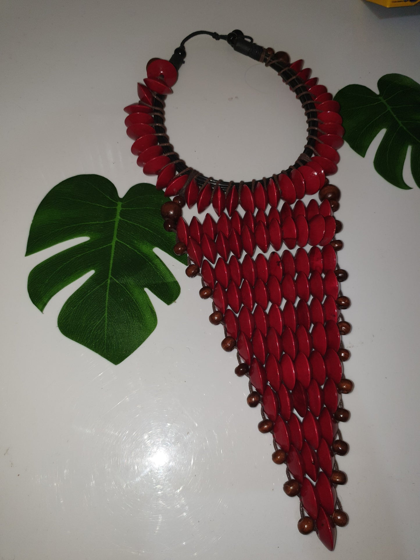 Deep red large statement rosewood necklace