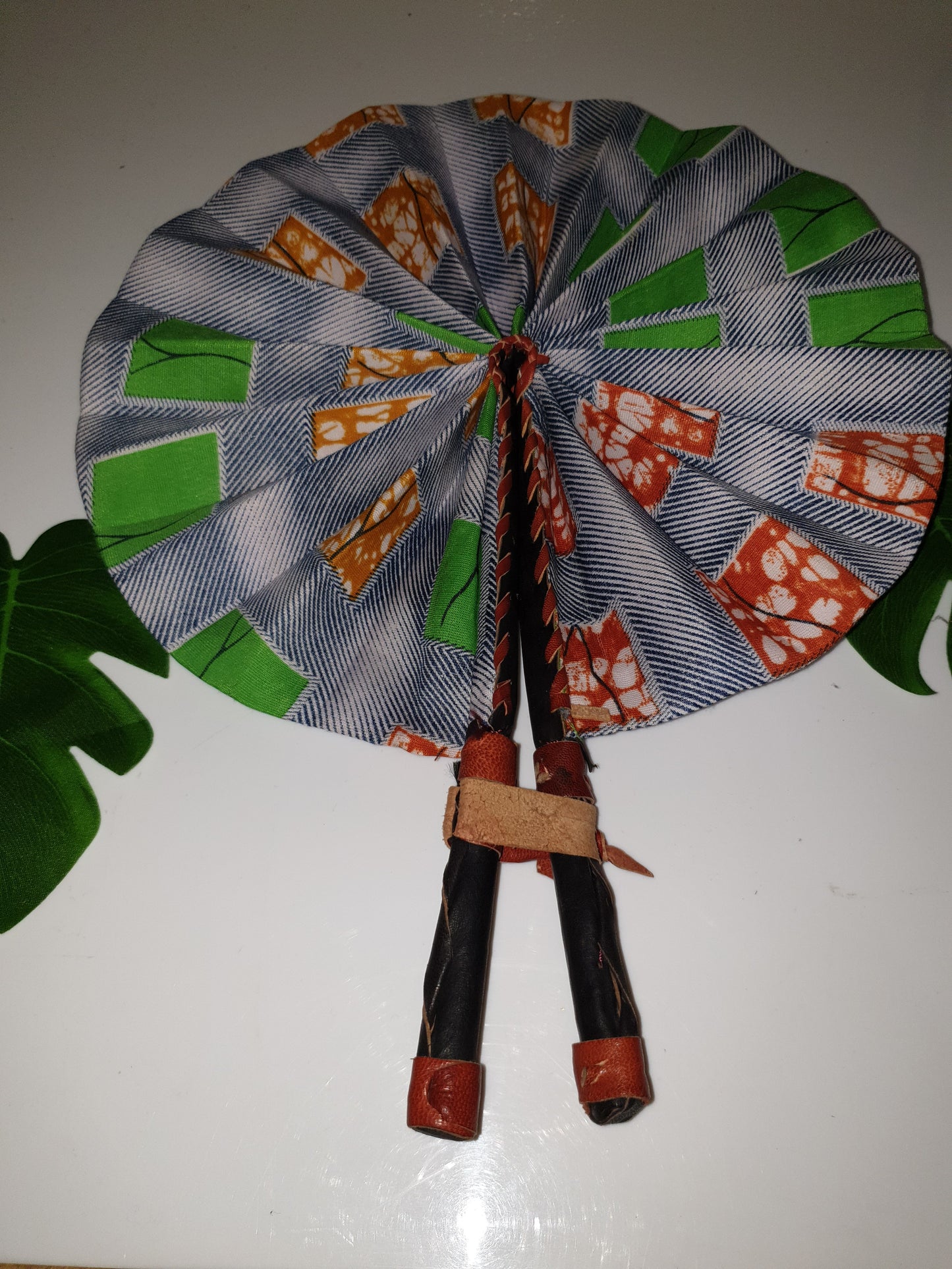 African Leather Folding Fan