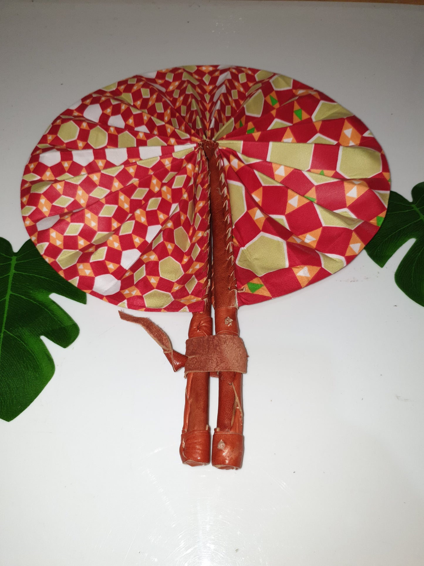 African Leather Folding Fan