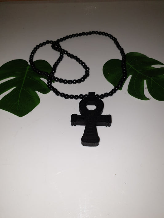 Thick wooden ankh bead necklace