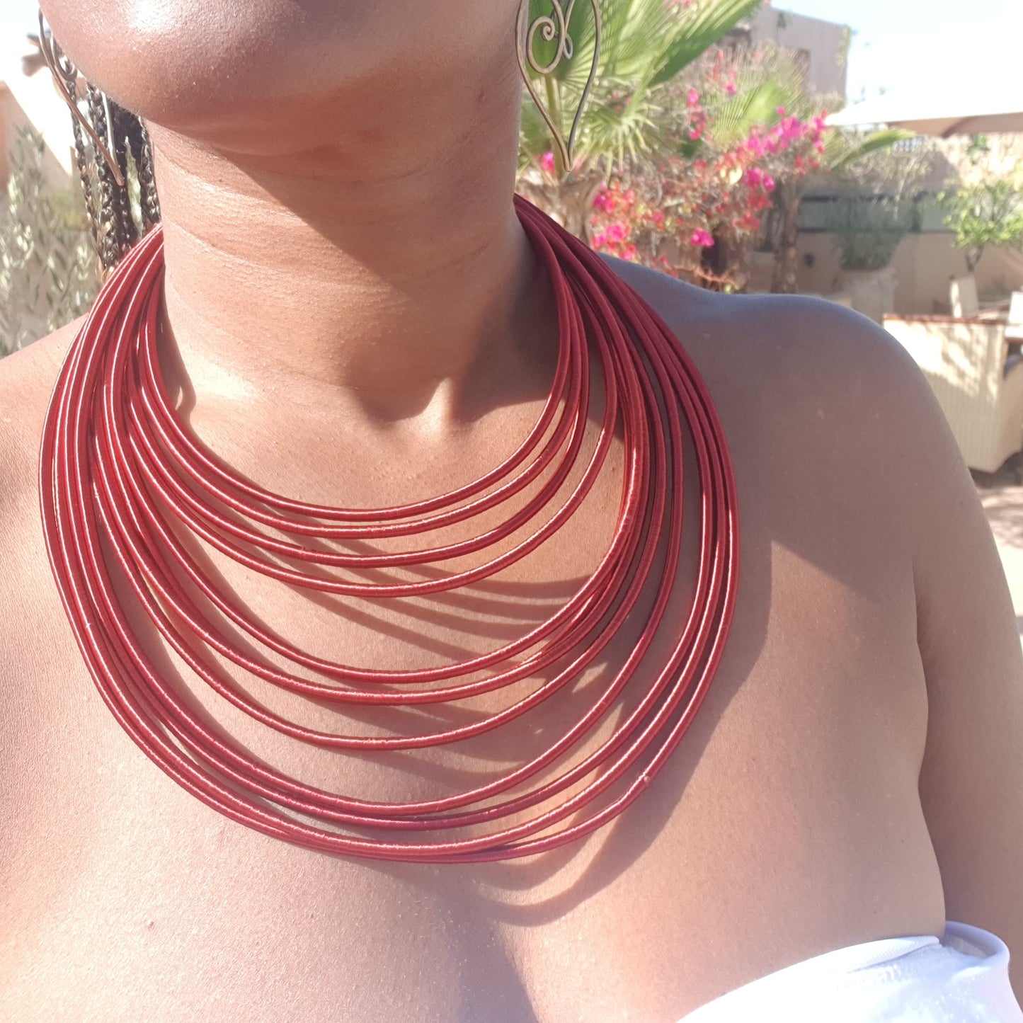 Copper / Bronze 12 strand silk rope layered statement necklace