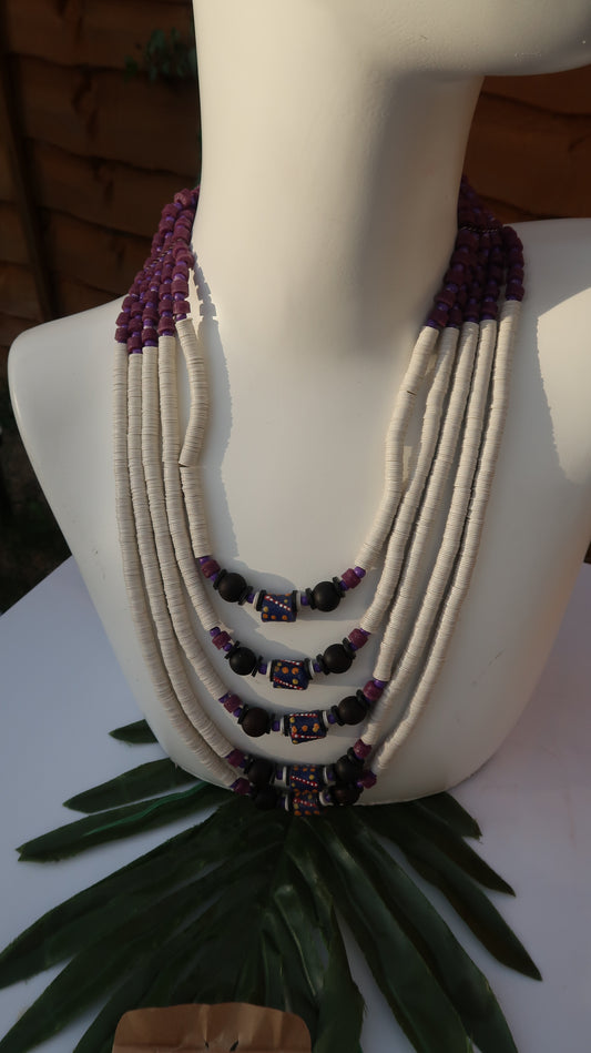 White and purple statement necklace