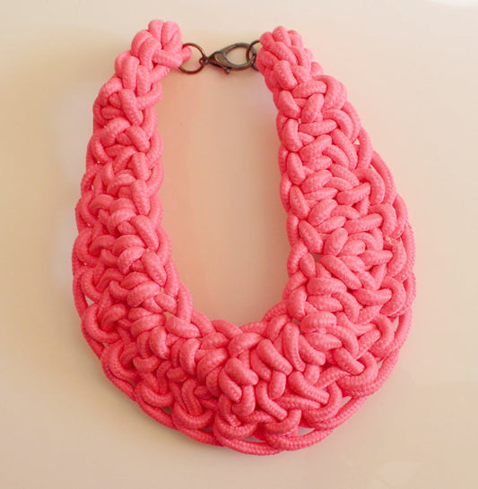 Pink chunky twisted rope statement choker necklace