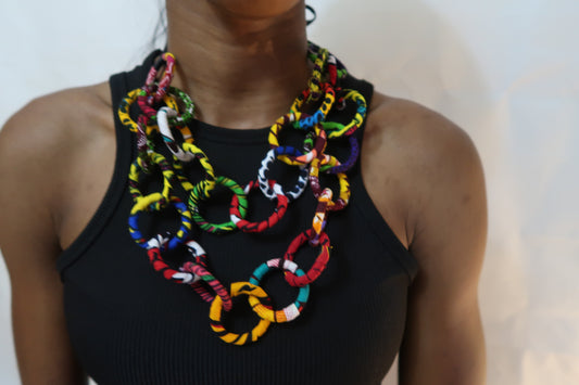 Circular African fabric  - Multi layered circular statement necklace