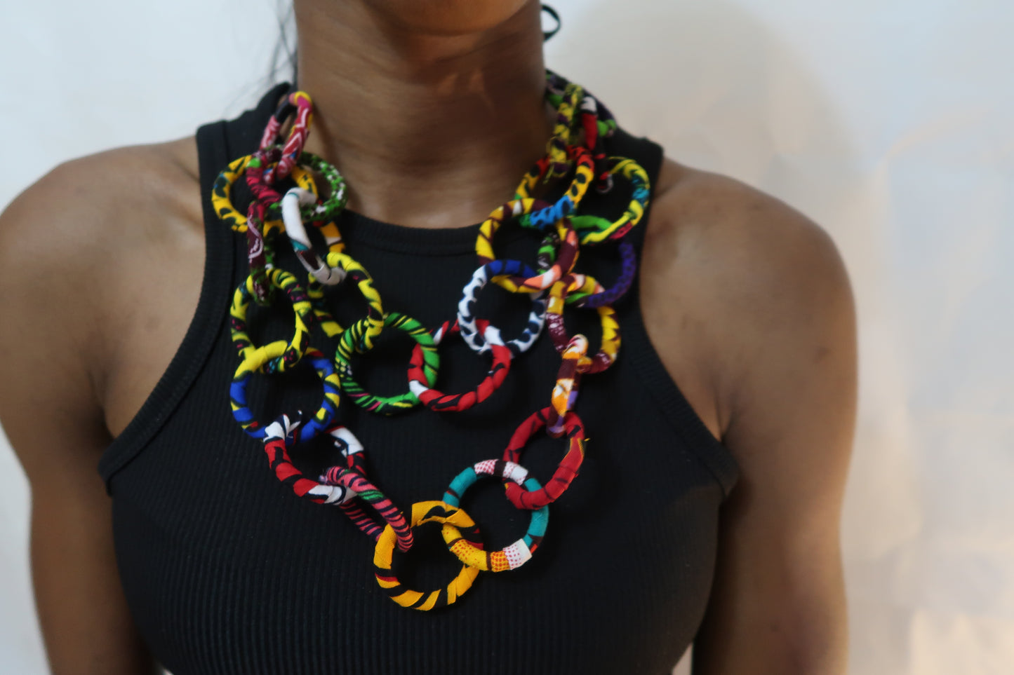 Circular African fabric  - Multi layered circular statement necklace