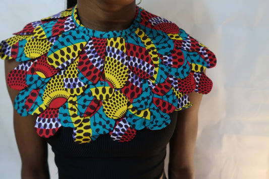 Choker cape collar African fabric statement necklace - Red, yellow, blue and black