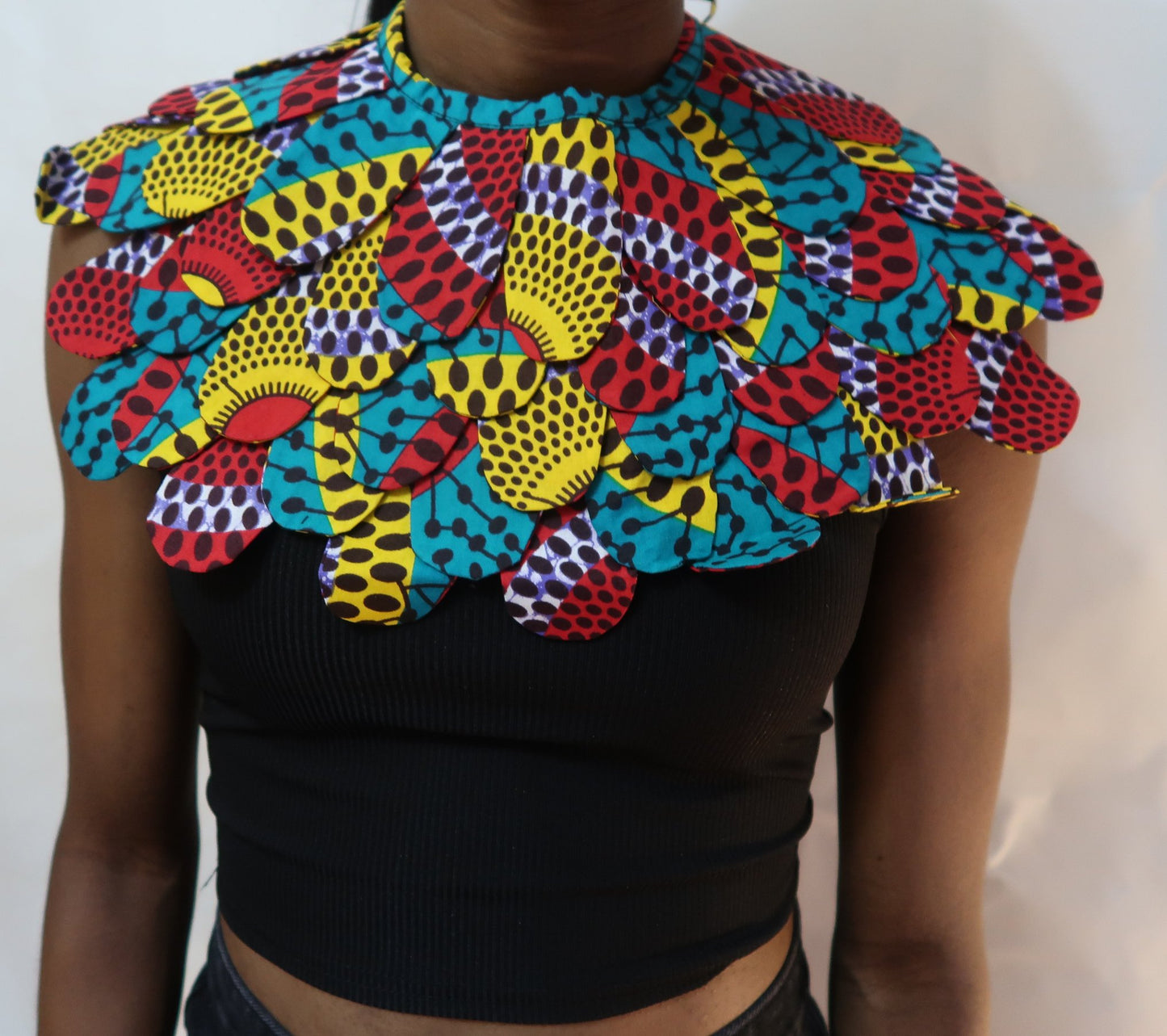 Choker cape collar African fabric statement necklace - Red, yellow, blue and black