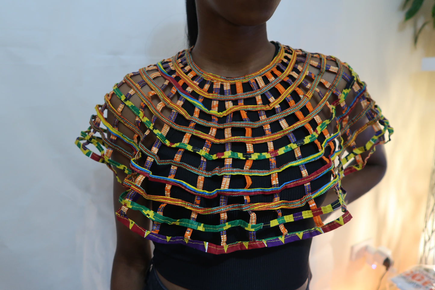 African Cape necklace top with button closure