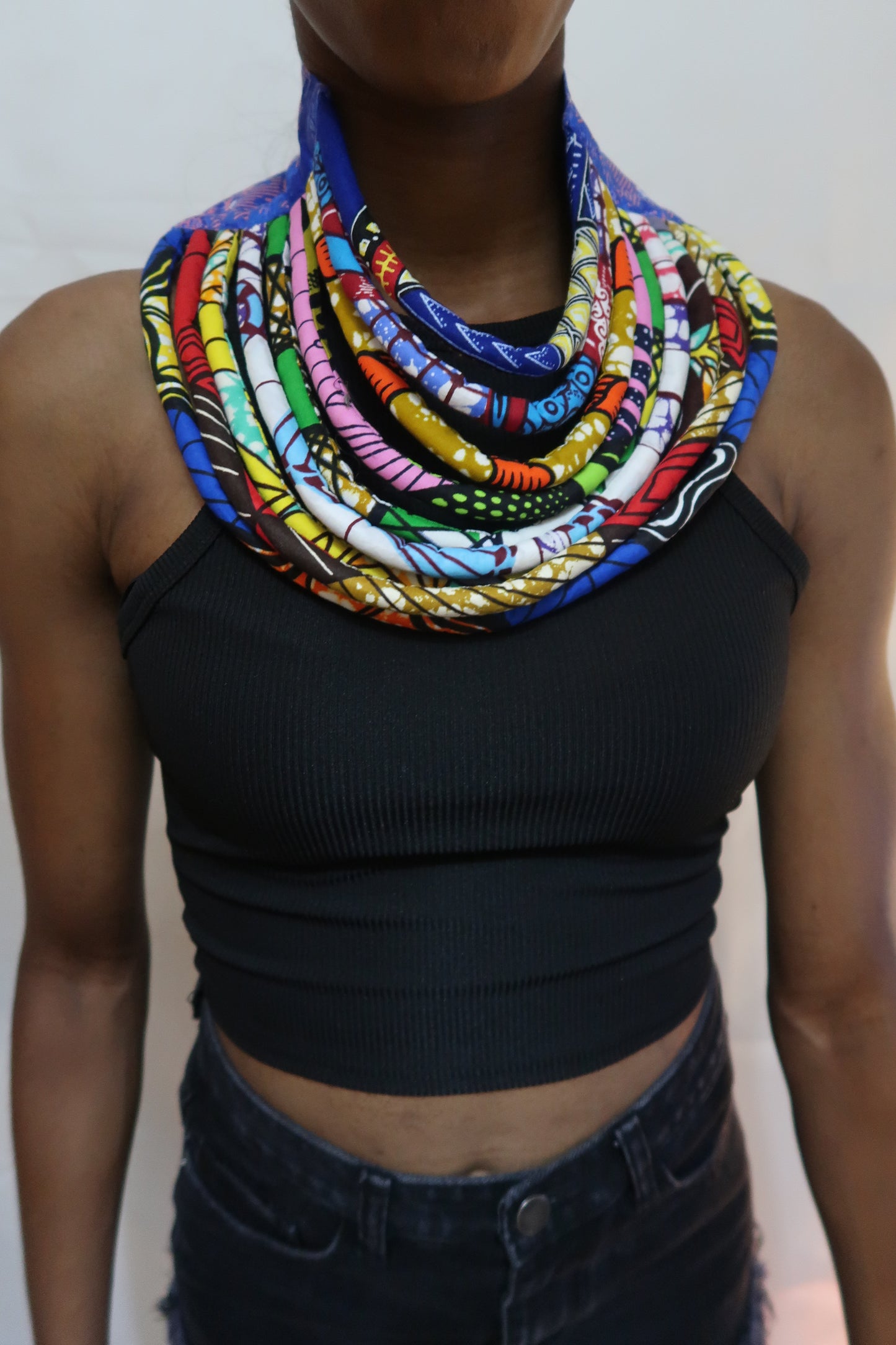 African fabric layered statement necklace - Ankara necklace - Multi colour
