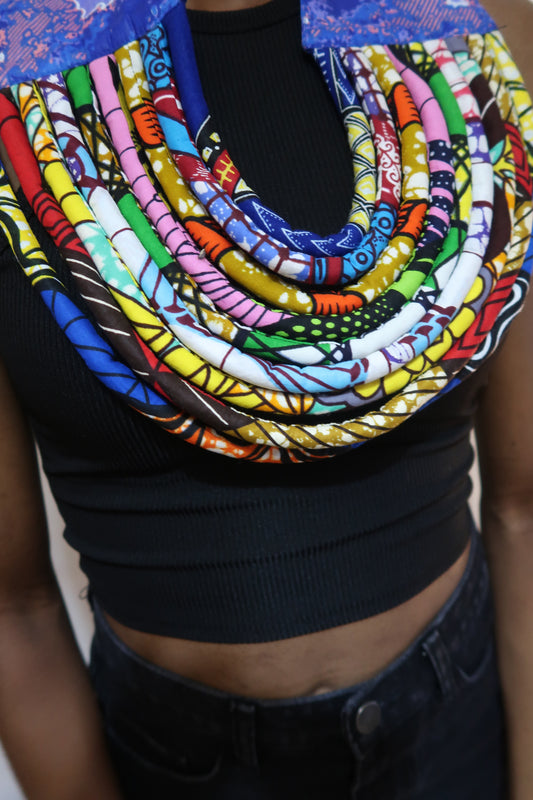 African fabric layered statement necklace - Ankara necklace - Multi colour