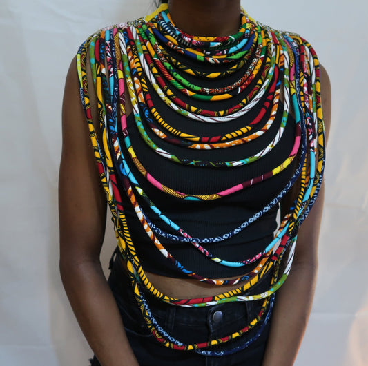 Layered kente armour style colourful necklace