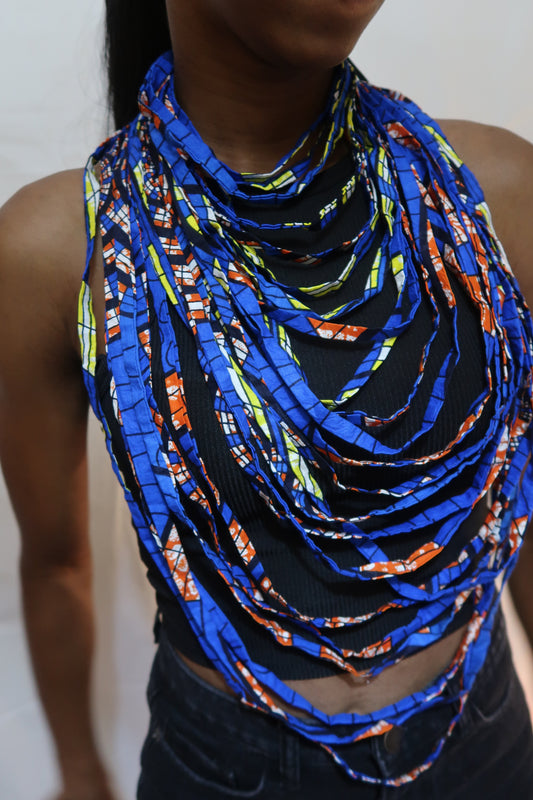 Multi Layered Kente African Print Necklace - Multi coloured