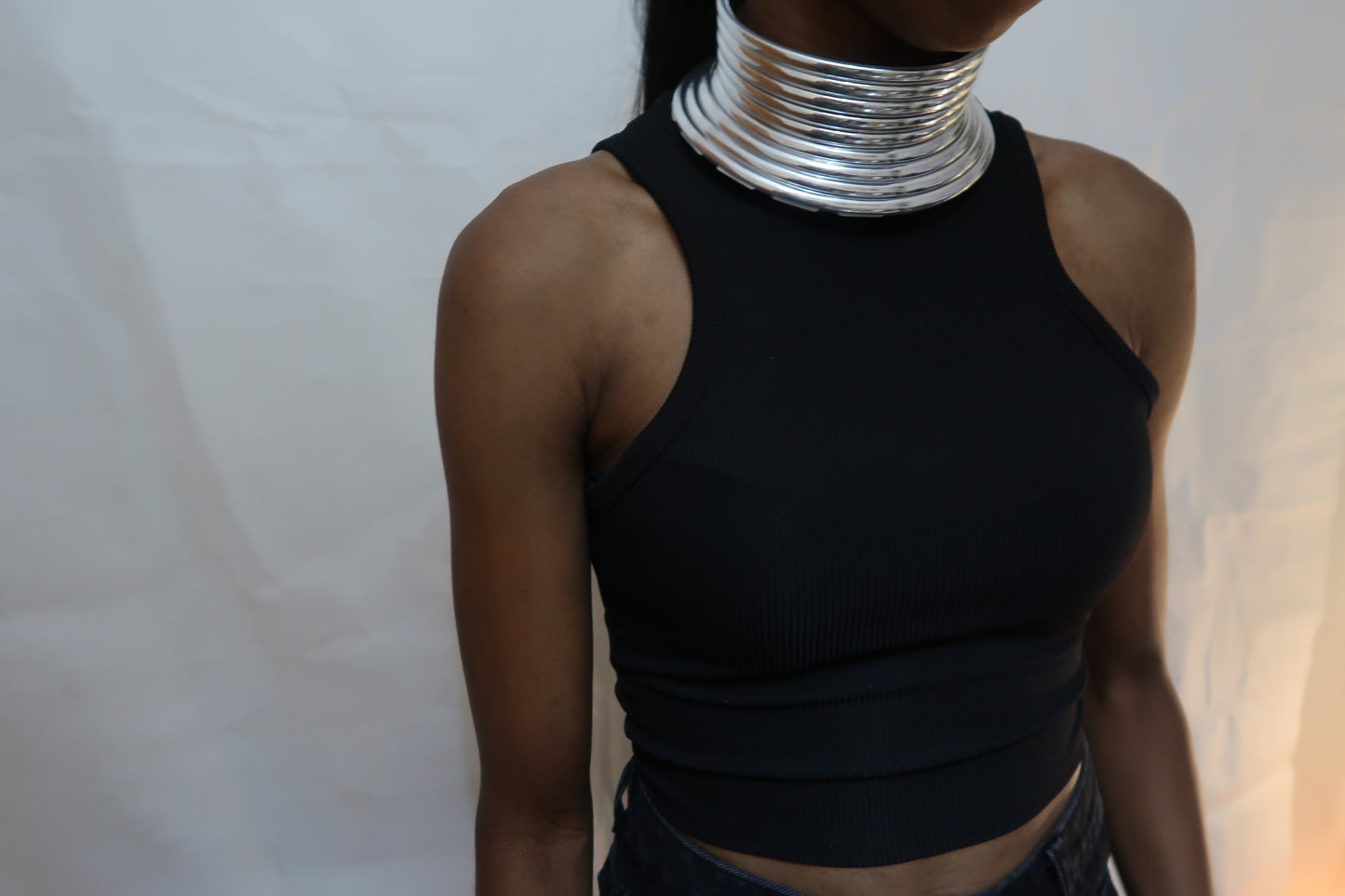 Gold and Silver Leather Choker Collar Necklace