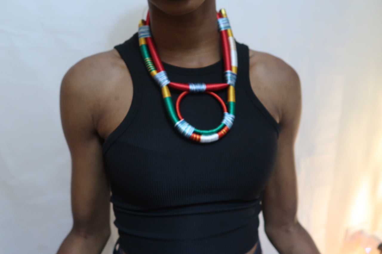 Colourful geometric statement necklace