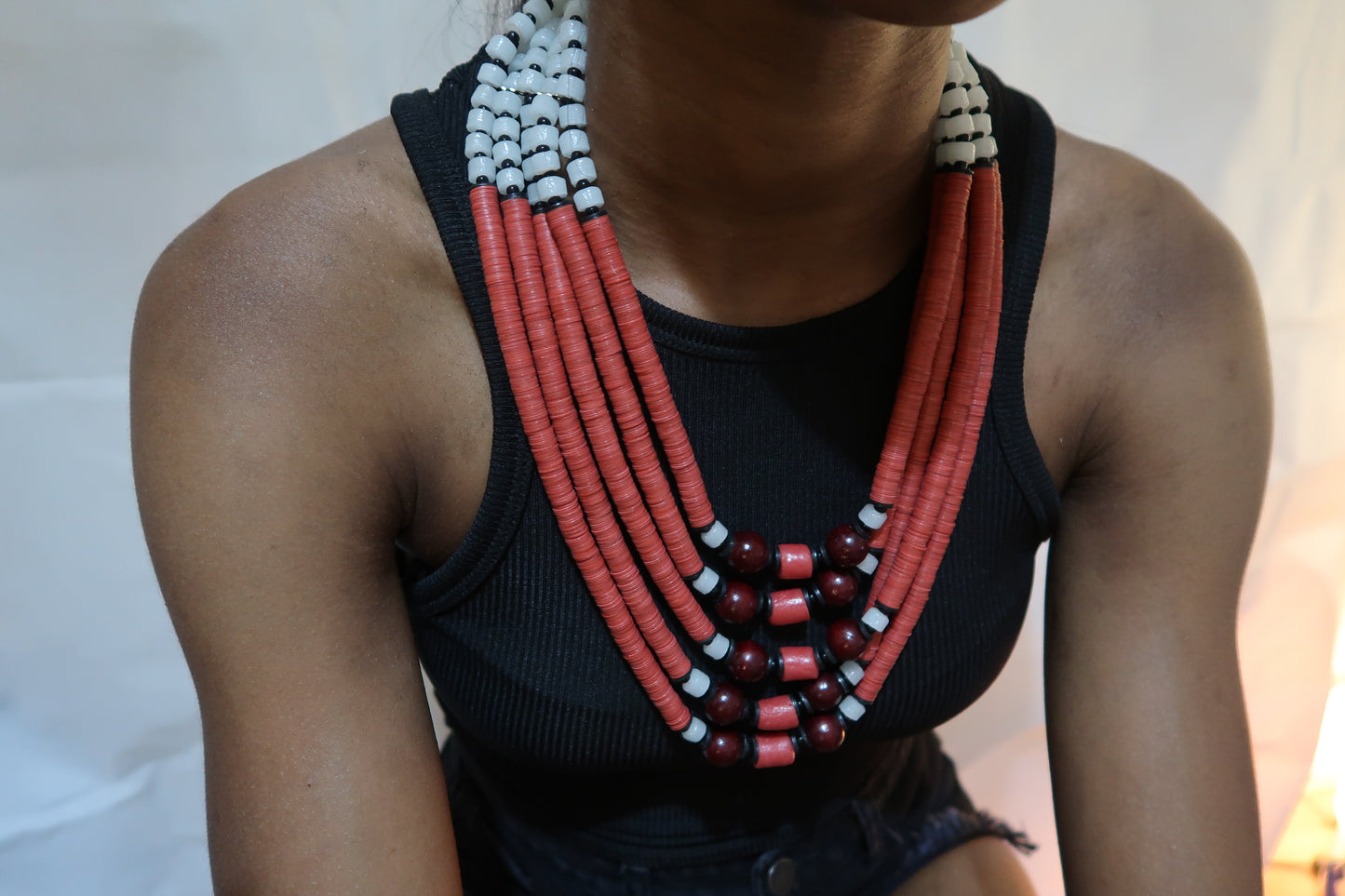 Red bead statement necklace