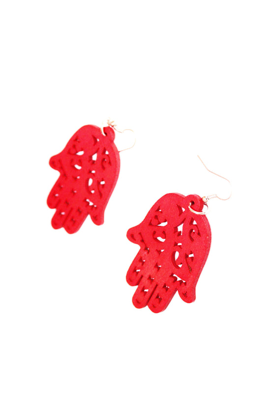 Wooden hands of Hamsa earrings