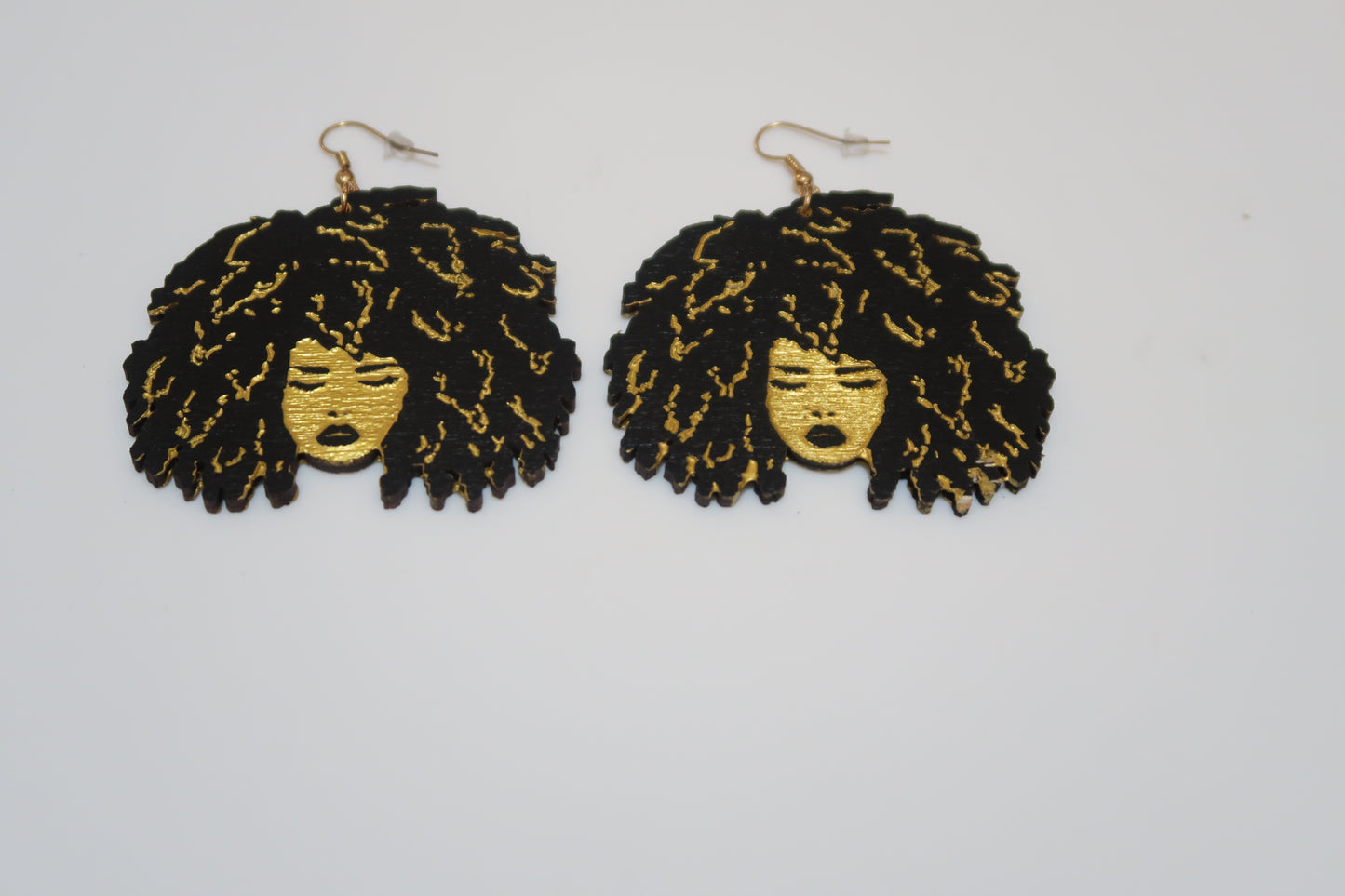 Afro hair -wooden statement earrings