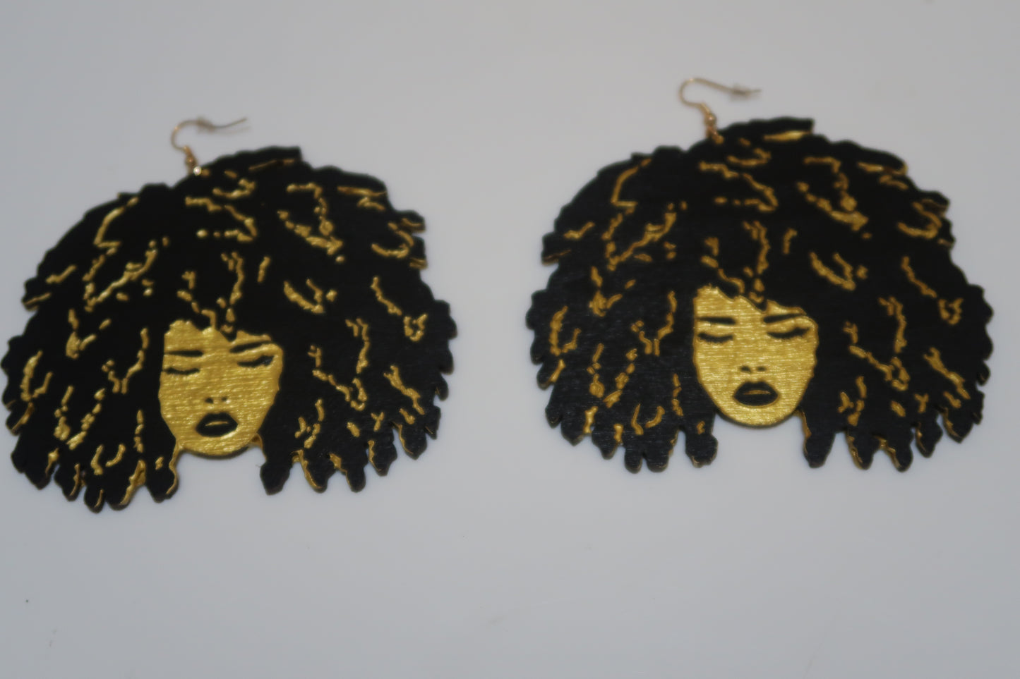 Afro hair -wooden statement earrings