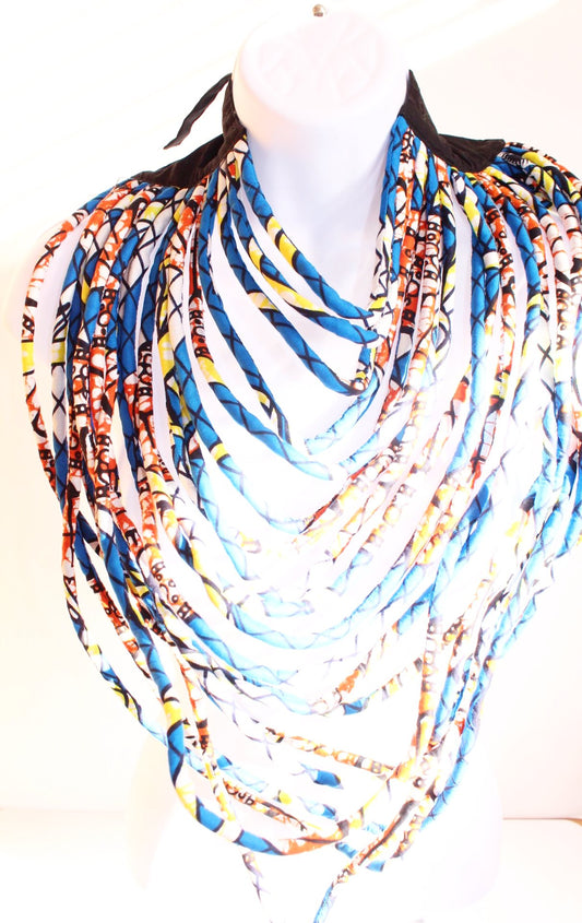 Multi Layered Kente African Print Necklace - Blue