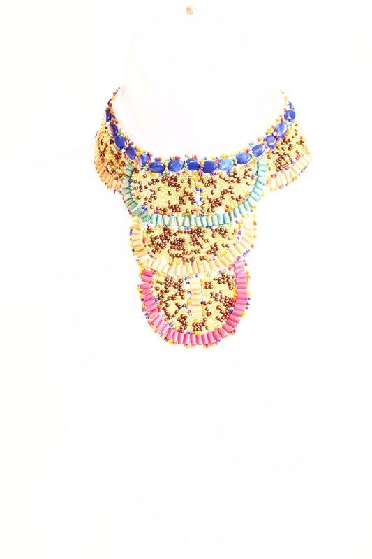 Colourful Bead bib statement necklace - white collar