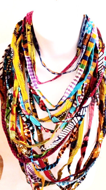 Multi Layered statement Kente African fabric Print Necklace
