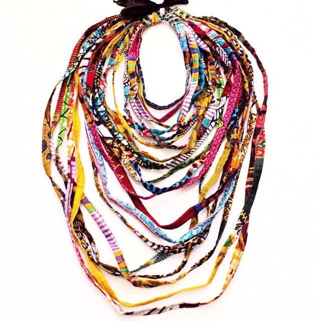 Multi Layered statement Kente African fabric Print Necklace