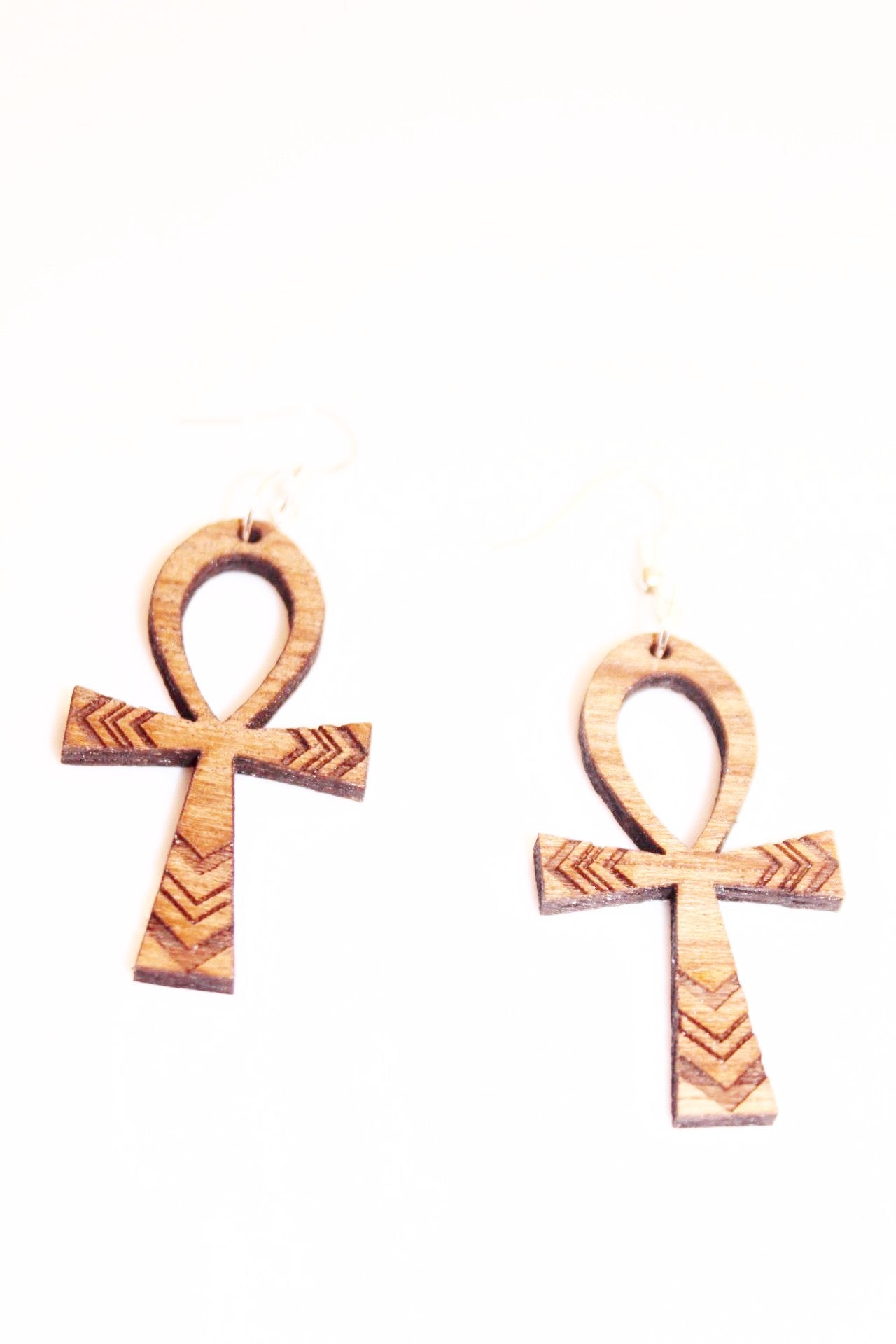 Wooden ankh earrings
