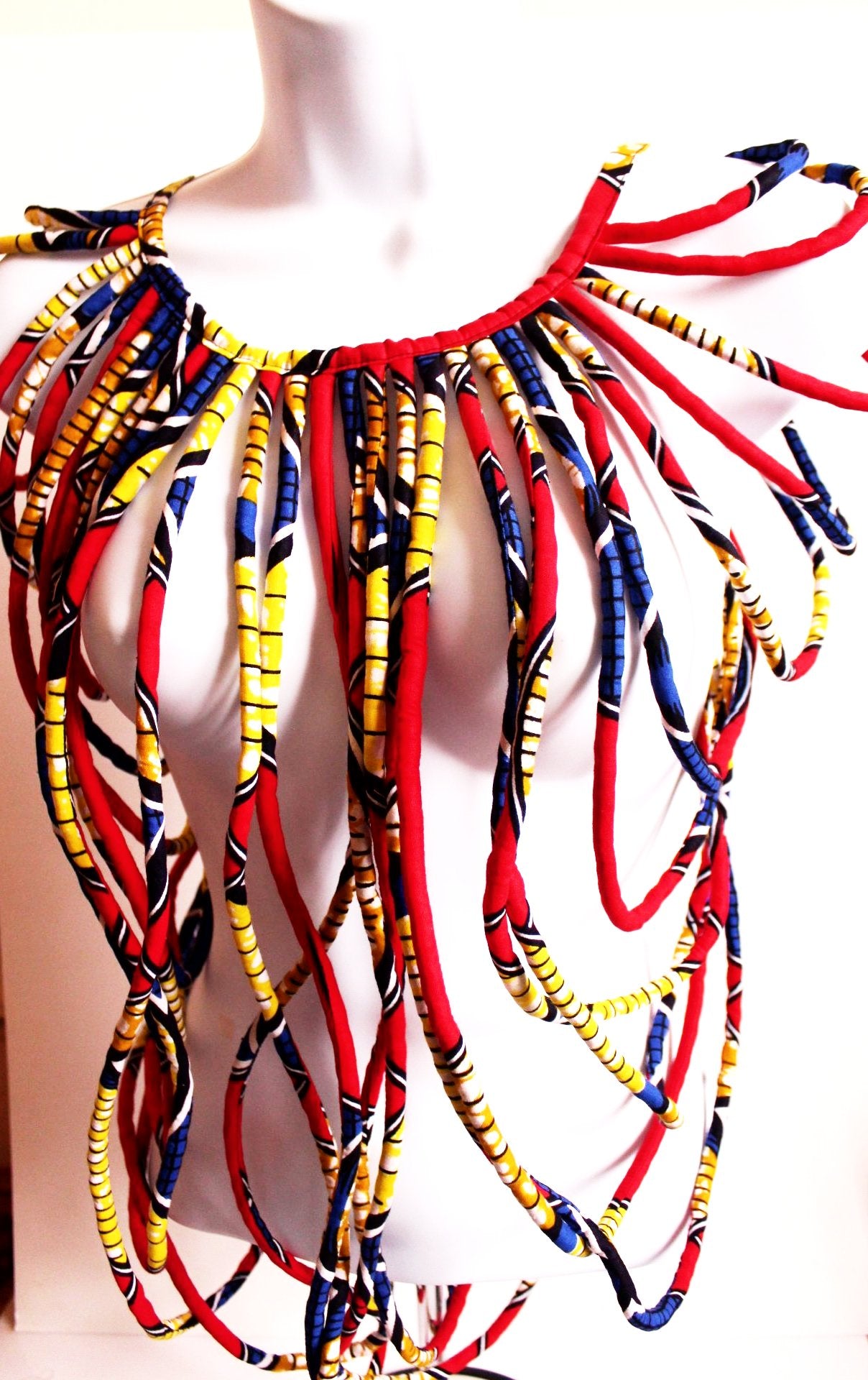 Layered african fabric statement necklace - Ankara Conversation Piece