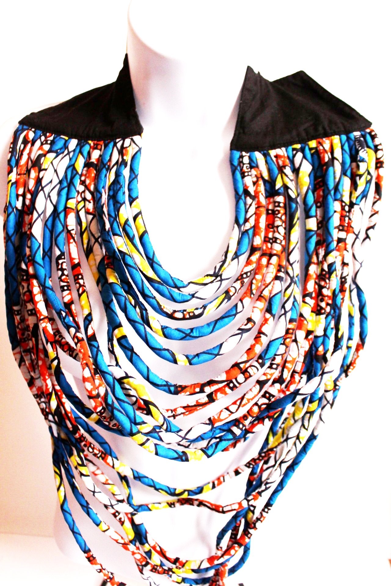 Multi Layered Kente African Print Necklace - Blue