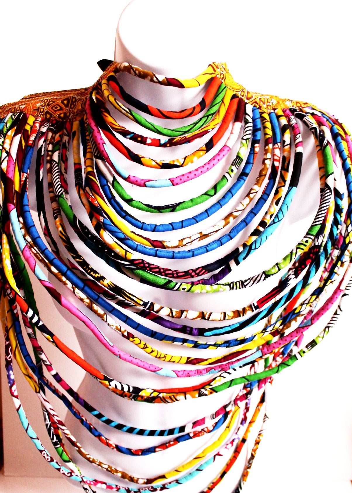 Layered kente armour style colourful necklace