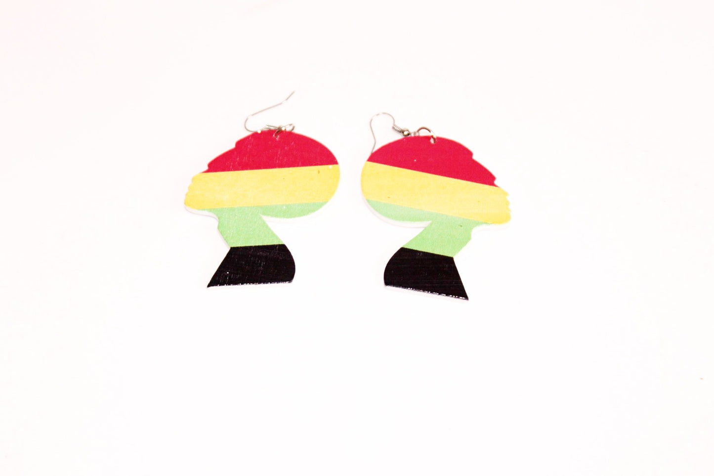 Wooden colourful Afro head earrings