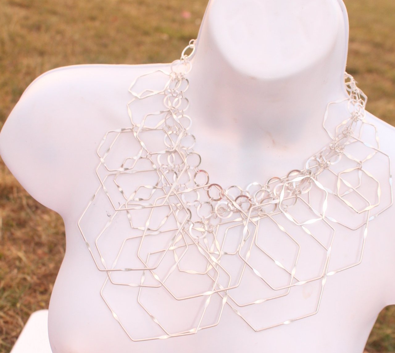Silver geometric statement necklace