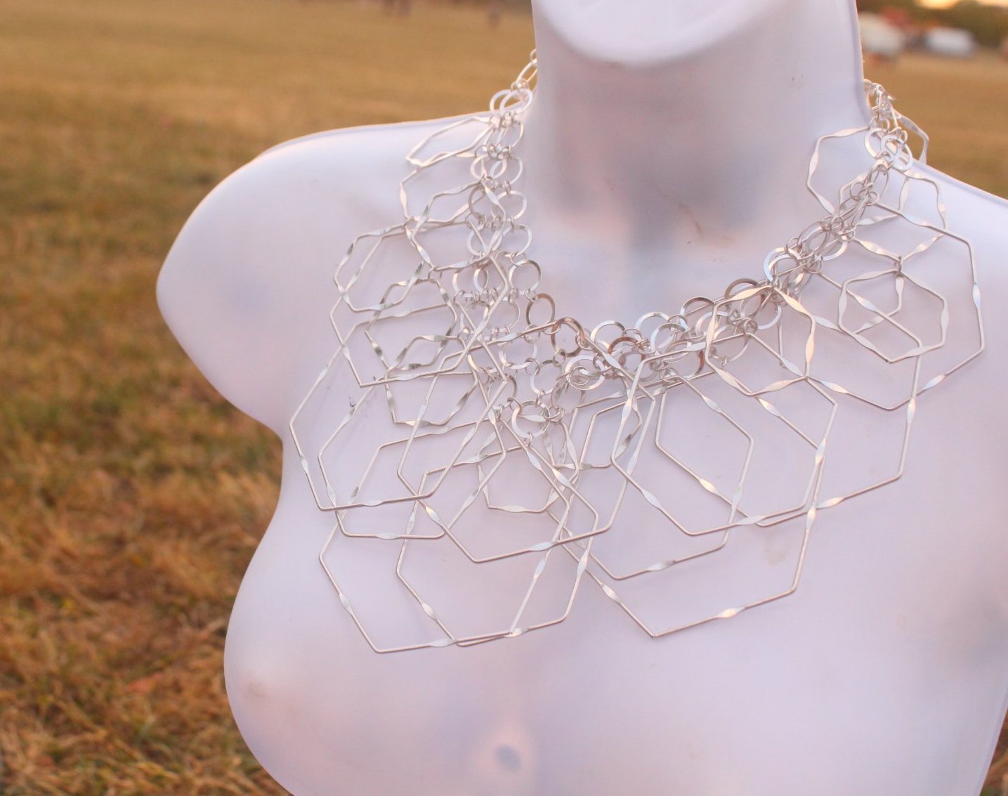 Silver geometric statement necklace