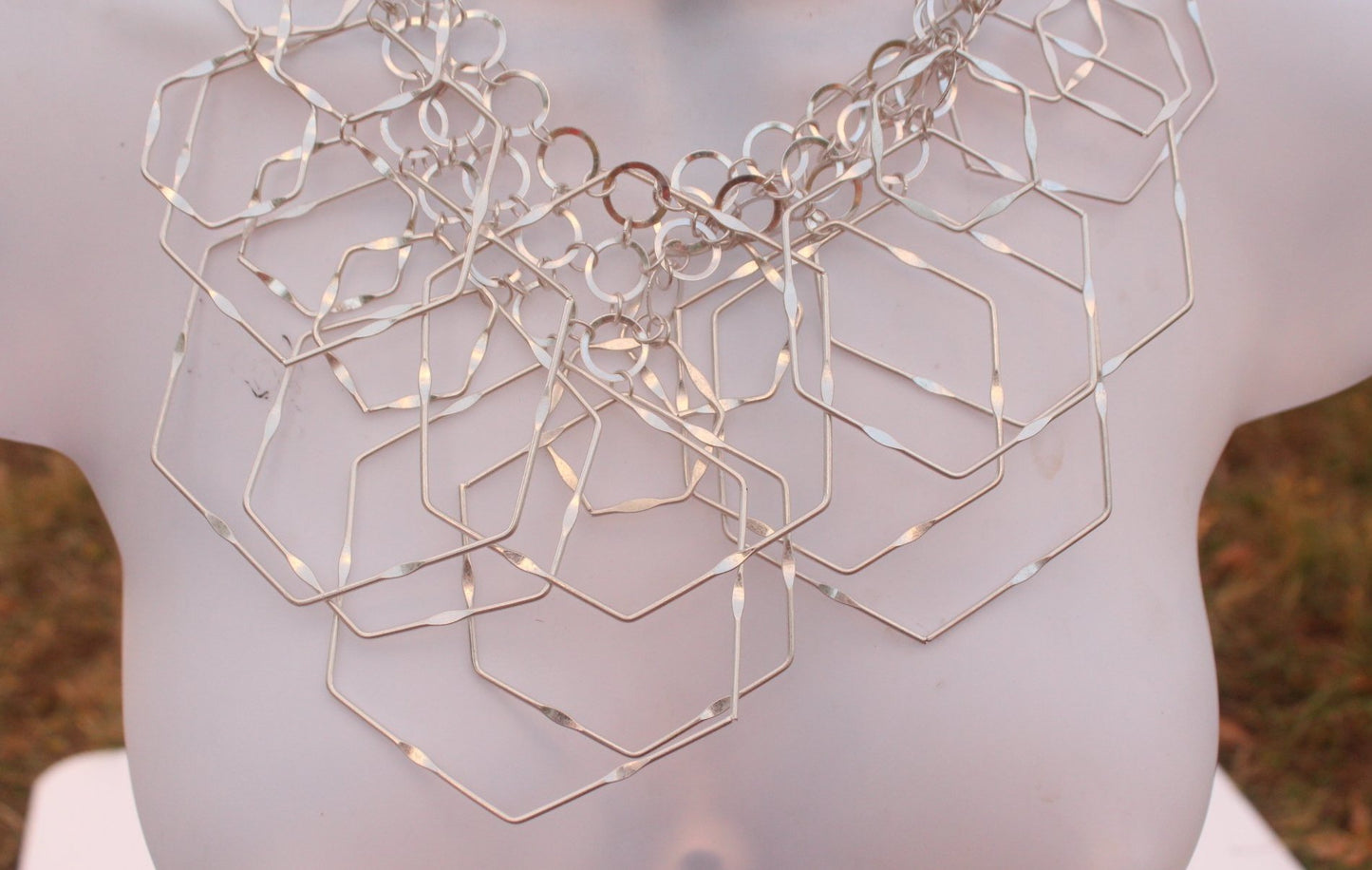Silver geometric statement necklace