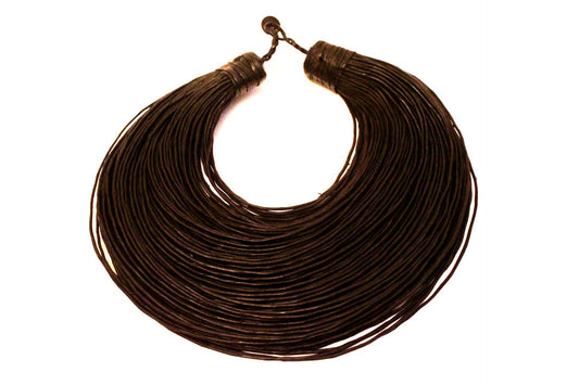 Leather layered statement necklace - Black or Dark brown