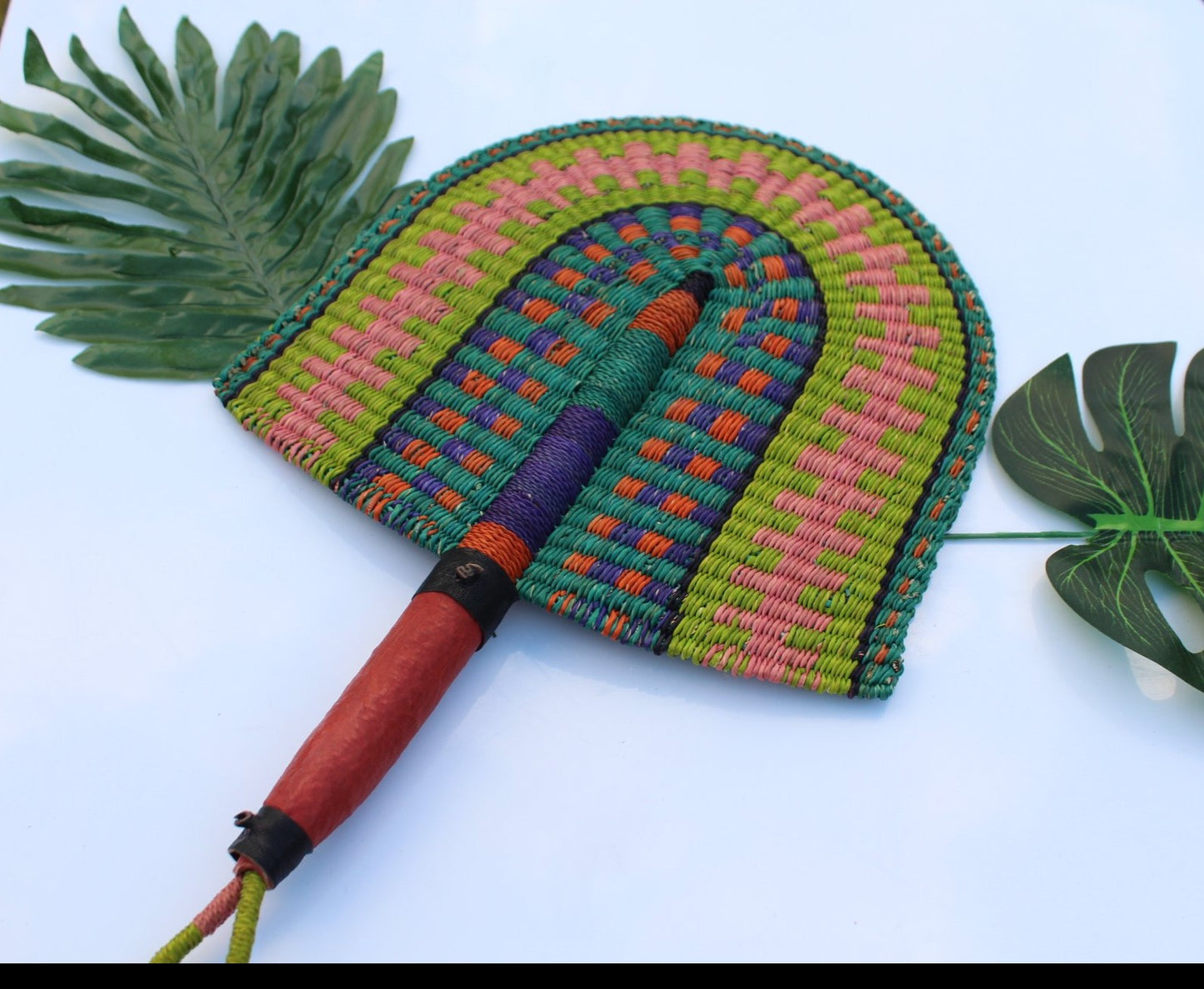 Beautiful green handwoven and decorative Bolga fan, hand fan, African fan, Ghanaian fan